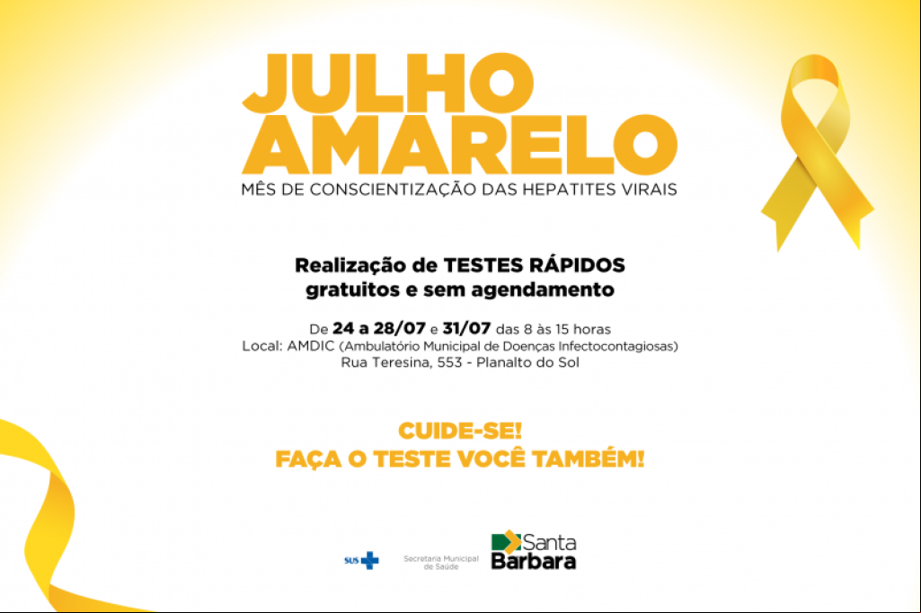 Cidades - Julho Amarelo: Mês de Conscientização das Hepatites Virais terá período de testagem em Santa Bárbara